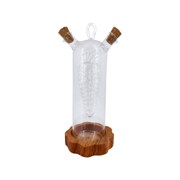 Beautiful  Cretan Οlive Wood Base for Olive Oil & Vinegar in the shape of a daisy. It is a special gift or decorative item for your kitchen. It is made of excellent quality olive wood, known for its durability and natural beauty.
