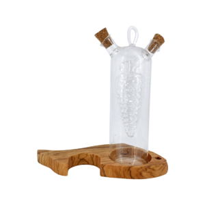 A beautiful way to decorate your kitchen and add a touch of natural beauty is a base made of Cretan Olive Wood with a wonderful design of a dolphin. This base has been specially created to be used with olive oil and vinegar bottles.