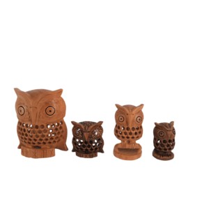Wooden decorative owls in various dimensions. They are handmade and carved with great care, offering a unique option to upgrade your space! Each of these owls has an inner, smaller owl hiding inside. This design element lends an air of mystery and twist as it reveals hidden surprises. The large and bright eyes of the owl are a special feature of it. These eyes have the ability to see what most animals cannot perceive in the dark. From ancient times to the present day, the Greeks have recognized this quality of the owl and considered it a symbol of knowledge and wisdom.