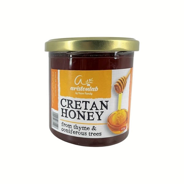AristonLab is a company that offers high quality honey products, made with passion and love. The honey produced in Crete is a unique product of remarkable quality. The combination of thyme and coniferous trees gives the honey a dark color and a strong aroma that distinguishes it.